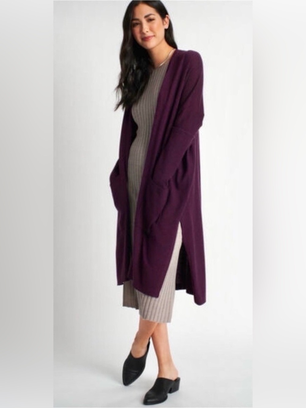 Kit and Ace The Long Haul Cardigan Purple One Size Merino Wool